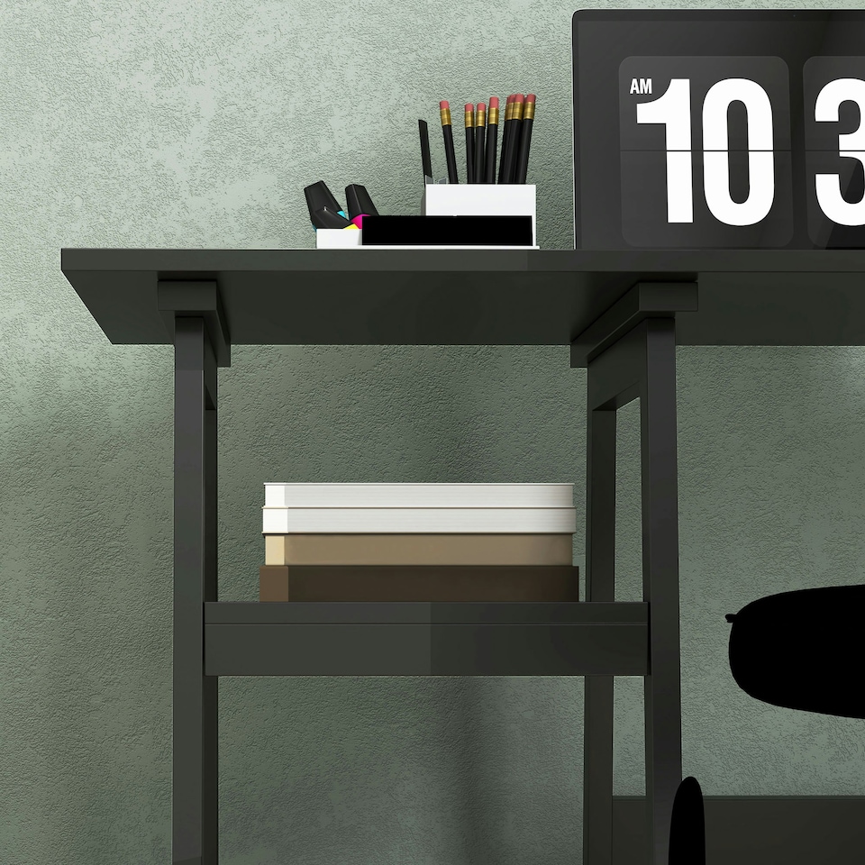 image 1 of HOMCOM Computer Writing Desk w/ Shelf PC Workstation for Home Office Black