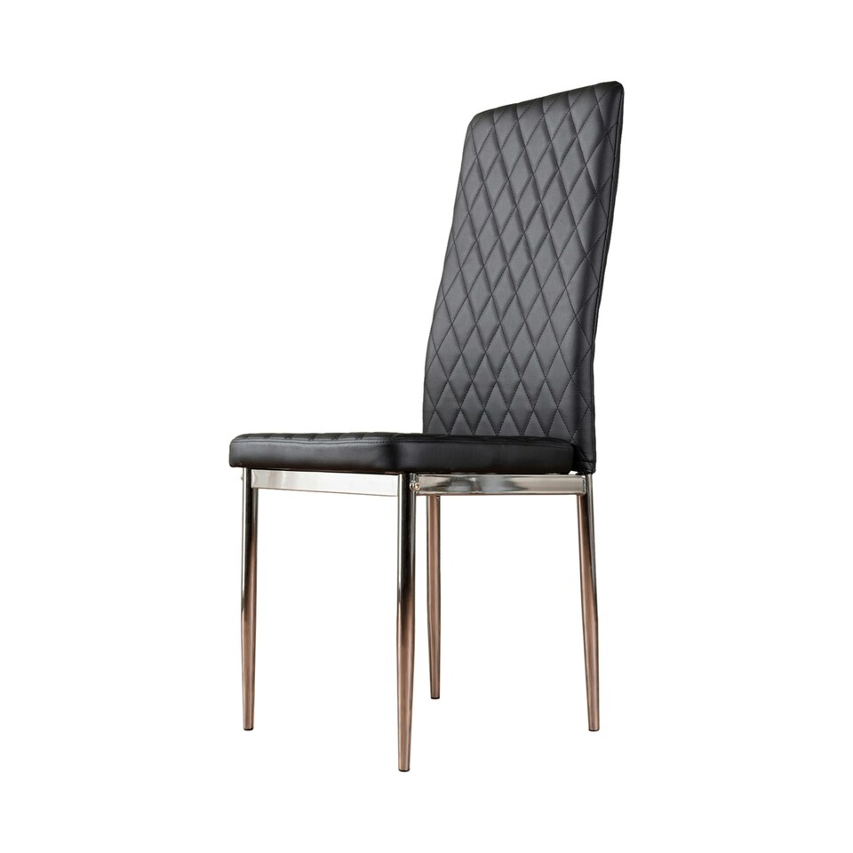 image 1 of Furniturebox 4x Milan Black Chrome Hatched Faux Leather Dining Chairs
