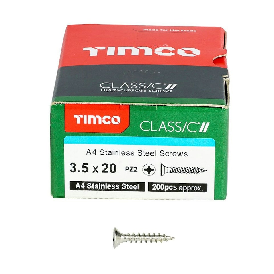 image 1 of Timco - Classic Multi-Purpose Screws - PZ - Double Countersunk - A4 Stainless Steel (Size 3.5 x 20 - 200 Pieces)