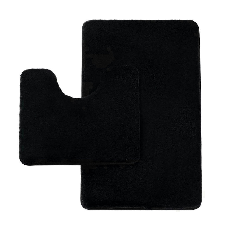 image 1 of VELVETIO Faux Fur Bath Mat Set Shaggy Super Soft Plush Anti Slip PVC Back Black