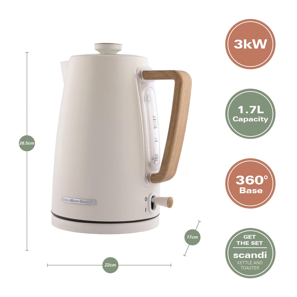 image 1 of Hamilton Beach Scandi Kettle & Toaster Set - Cream