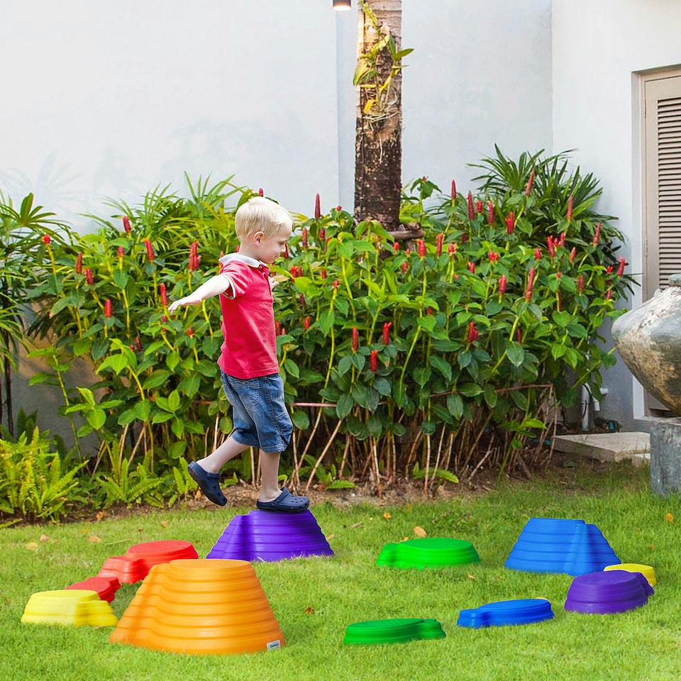 image 1 of Outsunny Kids Balance Stepping Stones - Multicoloured