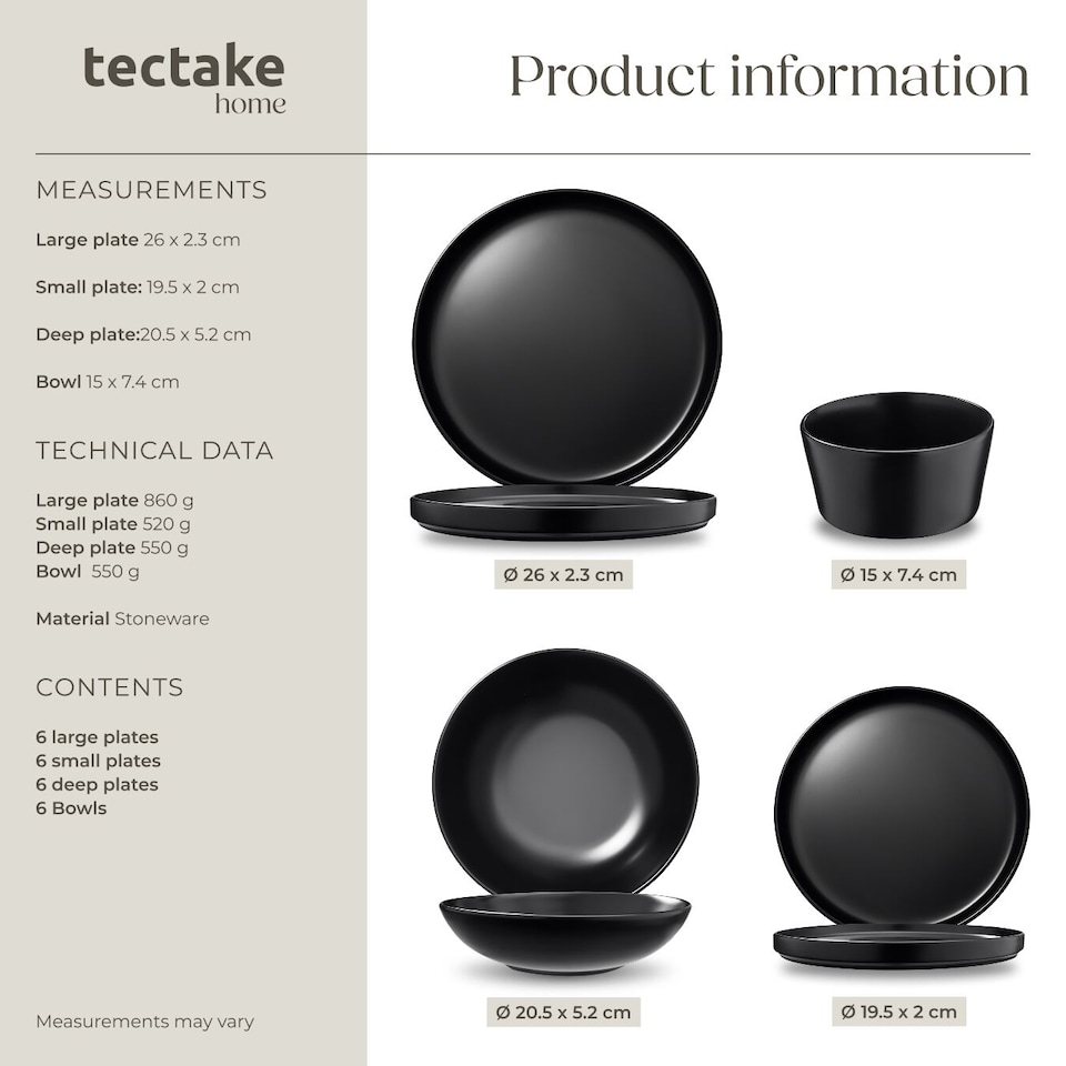 image 1 of Dinnerware Set Una - dinner set, incl. plates, bowls and mugs, for 6 people | Black | black | 1