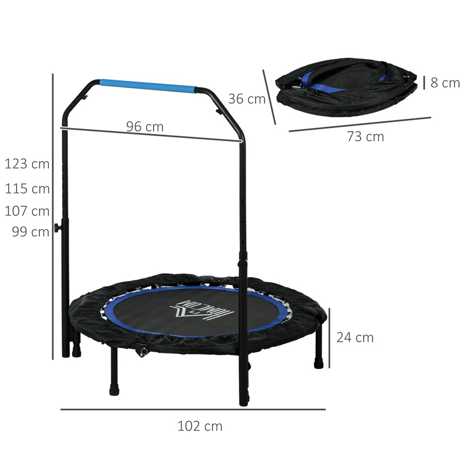 image 1 of HOMCOM Foldable Mini Fitness Trampoline w Foam Handle, Blue