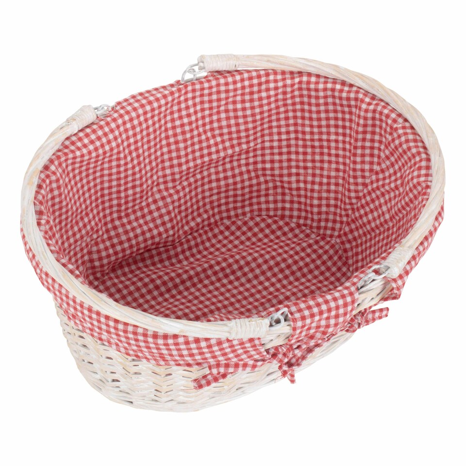 image 1 of Large White Swing Handle Wicker Shopper Lining Red | Red And White Checked | L