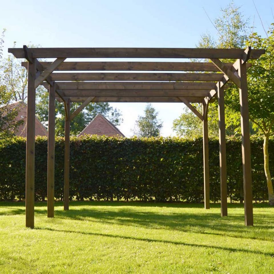 image 1 of Garden Pergola 6 Posts - Wood - L180 x W480 x H270 cm - Rustic Brown