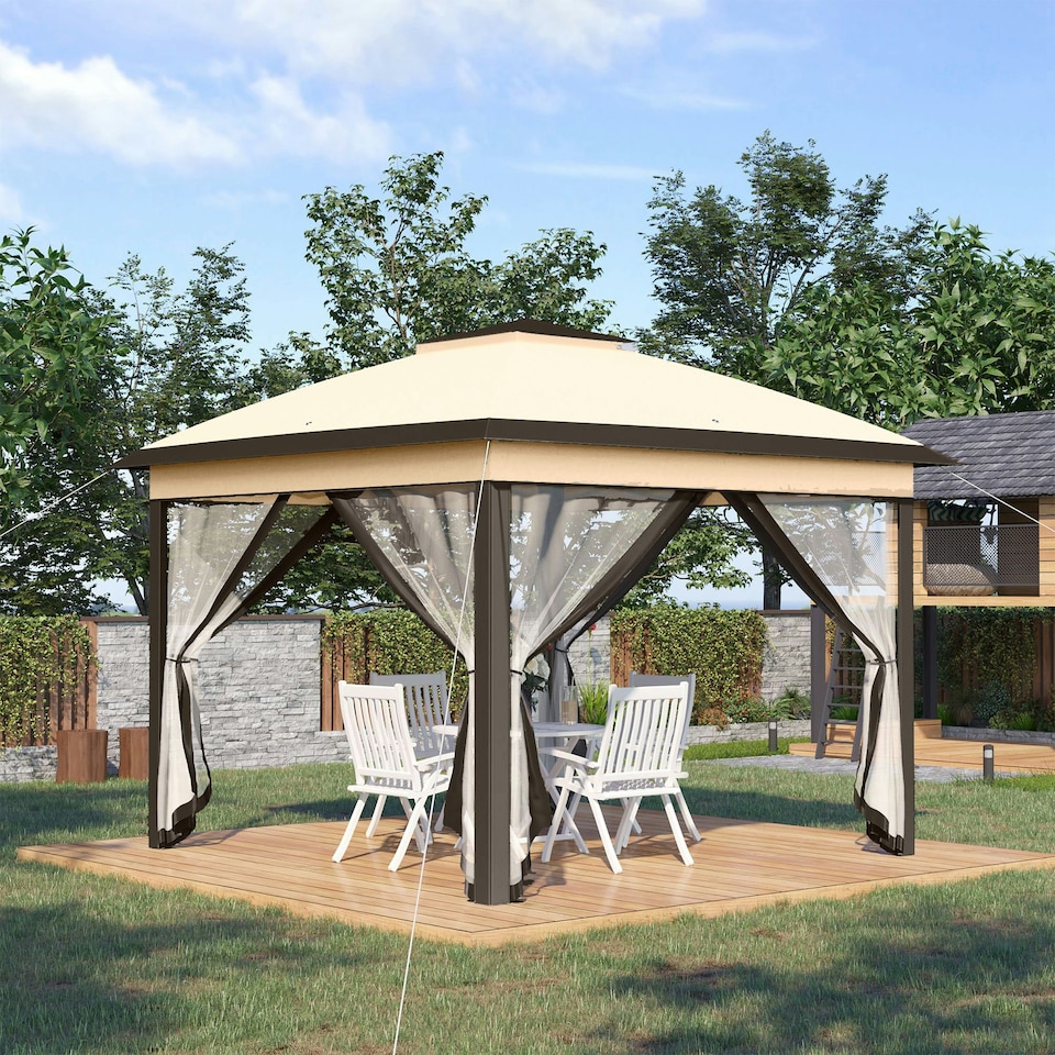 image 1 of Outsunny Pop Up Gazebo Height Adjustable Canopy Tent w/ Carrying Bag, Beige
