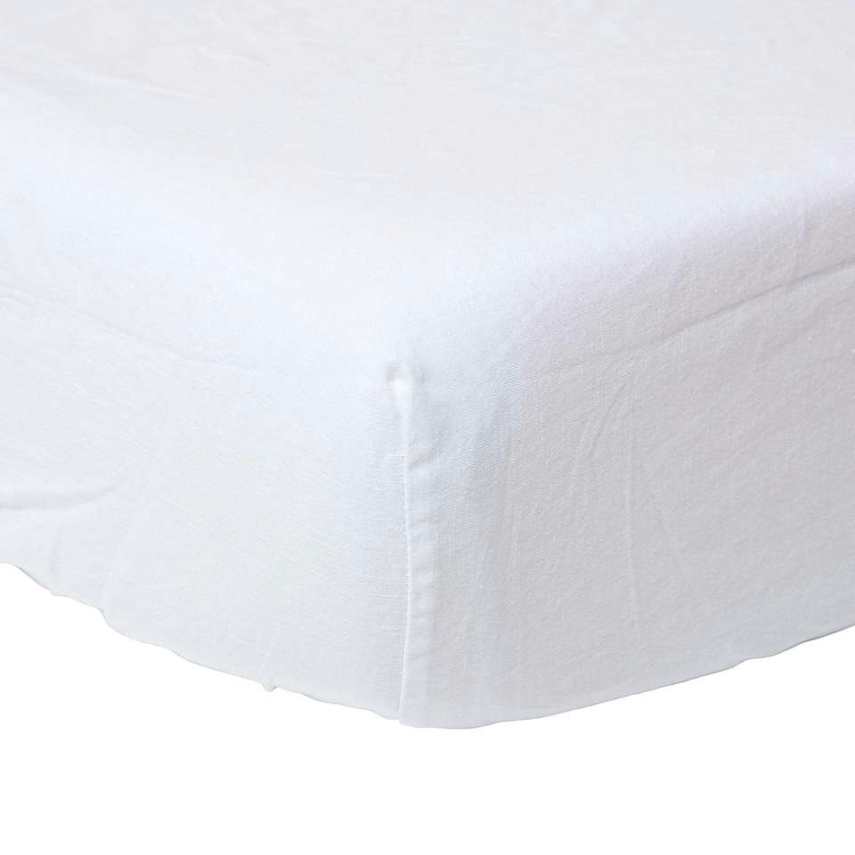 image 1 of Homescapes White Linen Fitted Sheet, Single