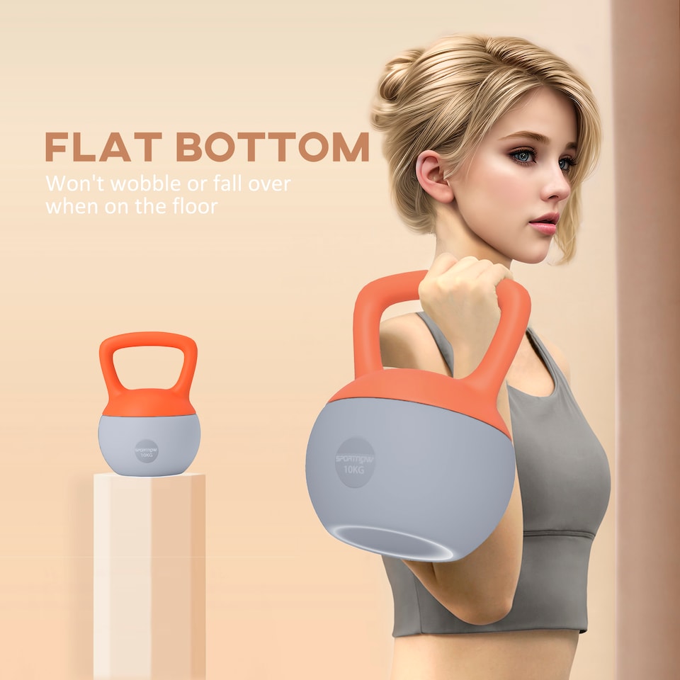 image 1 of SPORTNOW Soft Kettlebell, 10kg Kettle Bell with Non-Slip Handle for Home Gym Weight Lifting and Strength Training, Orange and Grey