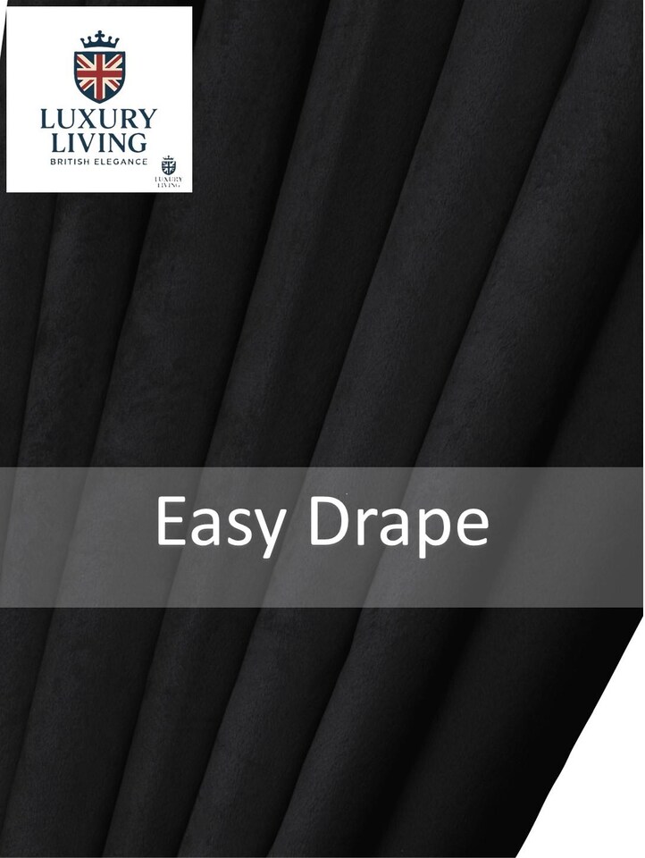 image 1 of Triple Woven Blackout Velvet Ring Top Curtains with Cascading Diamante Studs 168cm x 137cm Black | Black | Black | 1