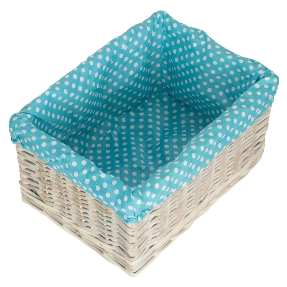 image 1 of Blue Spotty Lined Wicker Open Storage Basket Small | Blue | Blue