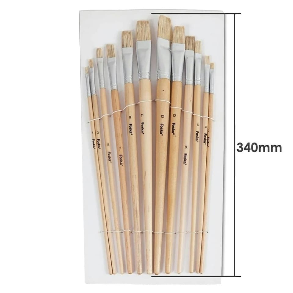 image 1 of Pack of 12 Assorted Size Wooden Handle Bristle Hair Artist Paint Brush Set