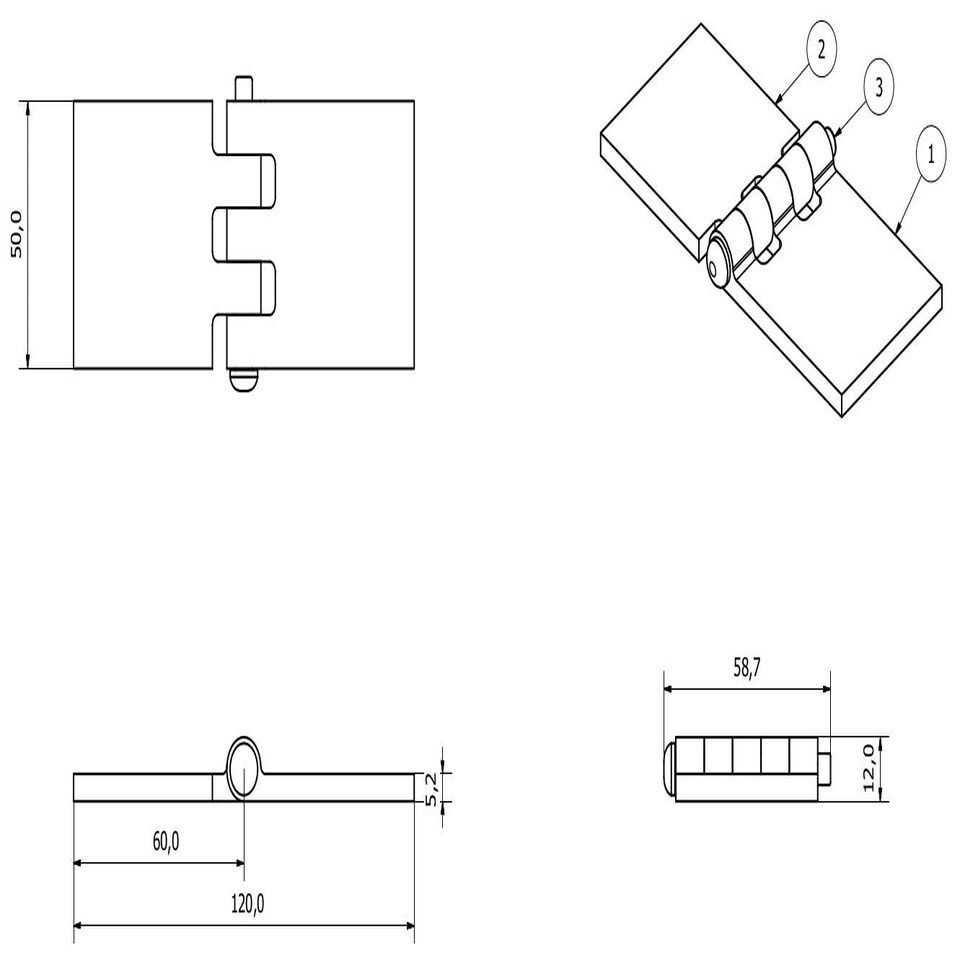 image 1 of Pack of 2 Solid Drawn Steel Butt Hinges Extra Heavy Duty Industrial 50x120mm Silver