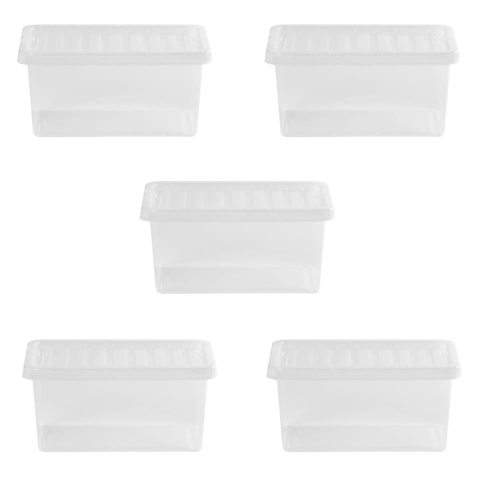 image 1 of Wham Crystal 5 x 11L Stackable Plastic Storage Boxes with Lids Clear Clear