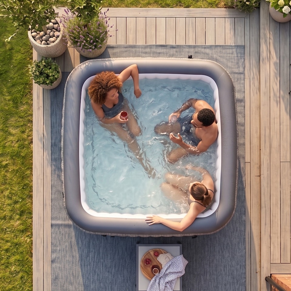 image 1 of Wave Pacific 6 Person Inflatable Hot Tub, EnergySave Bundle, Grey Rattan