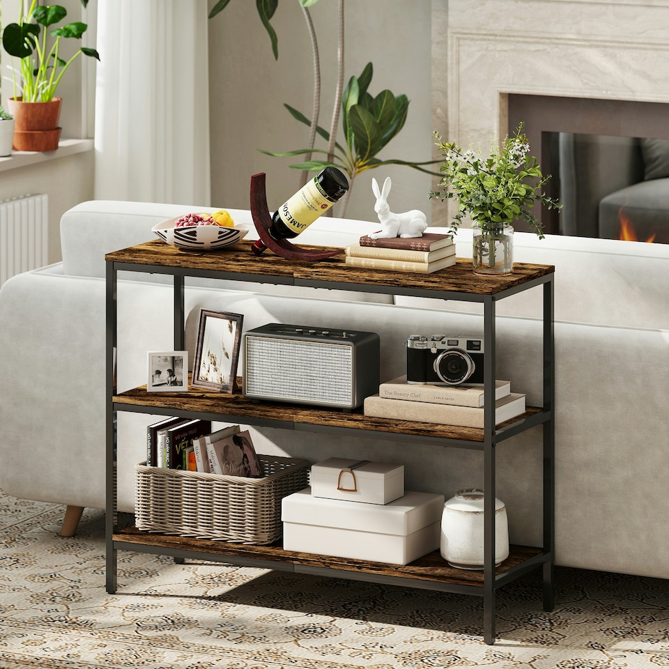 image 1 of HOMCOM Industrial Console Table with 3-Tier Storage Shelves Rustic Brown | Brown