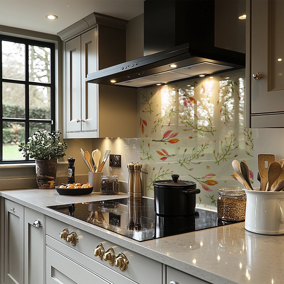 image 1 of Green Branches On Light Splash Back | White