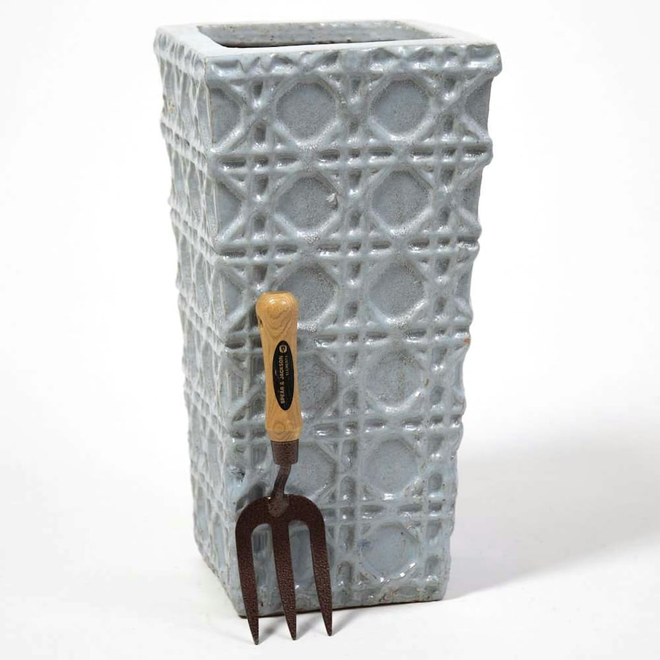 image 1 of Primrose Thales Glazed Grey Ceramic Geometric Pattern Tall Planter 75cm