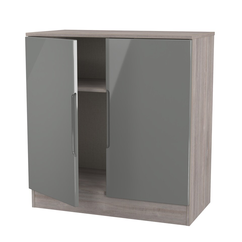 image 1 of Lucca 2 Door Cabinet in Grey Gloss & Grey Oak (Ready Assembled) | Grey | Grey Gloss & Grey Oak