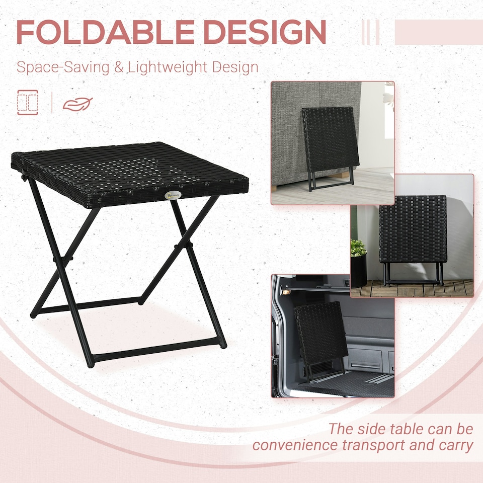image 1 of Outsunny Folding Square Rattan Coffee Table with Steel Frame Bistro