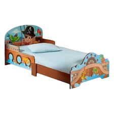 Kids Pirate Themed Wooden Bed Frame w/ Guardrails - 70x140cm