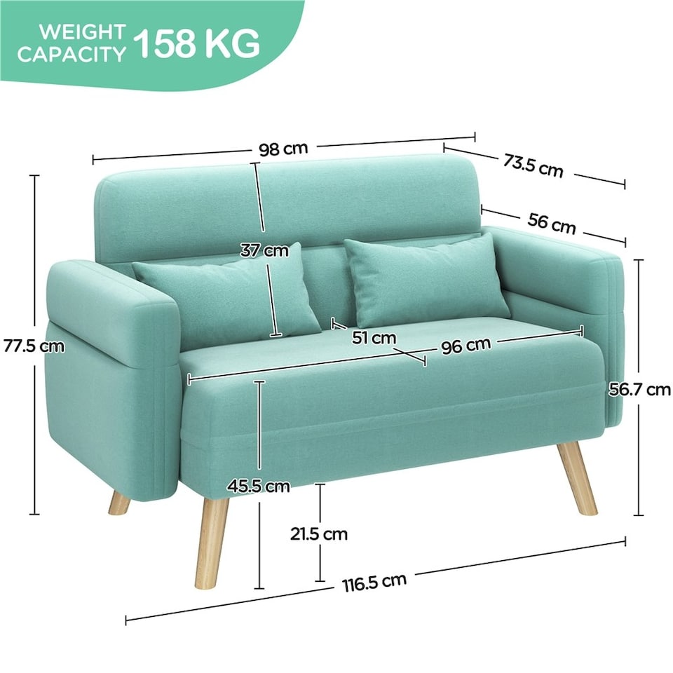 image 1 of Yaheetech Fabric Loveseat Sofa with Lumbar Pillows for Small Space