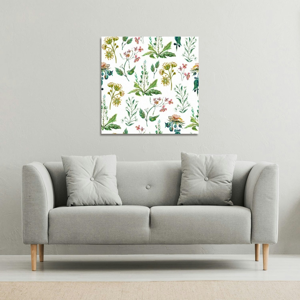 image 1 of Watercolour Leaves & Flowers (Canvas Print) 127 x 127 x 4cm