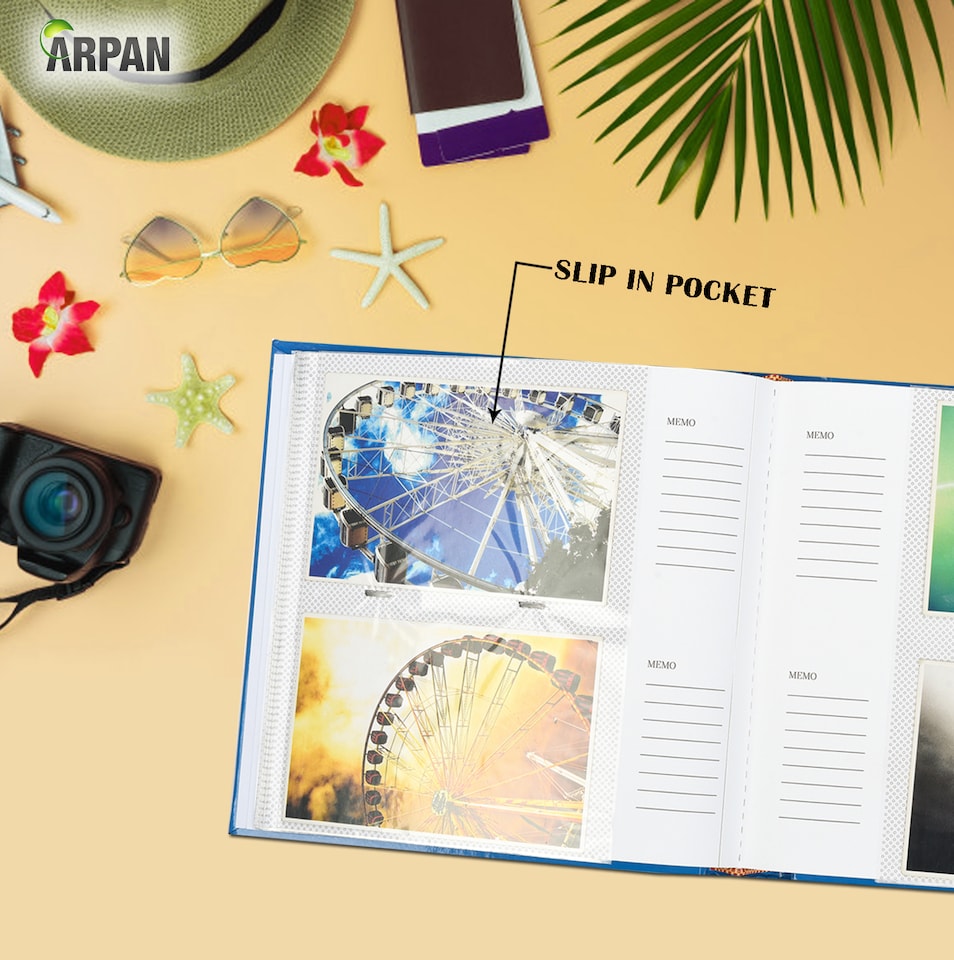 image 1 of ARPAN Photo Album for 200 Photos 6x4" (10x15cm) – Slip In Memo Album with Writing Space & Index Pages – Picture Storage Album for Family, Wedding & Travel Memories