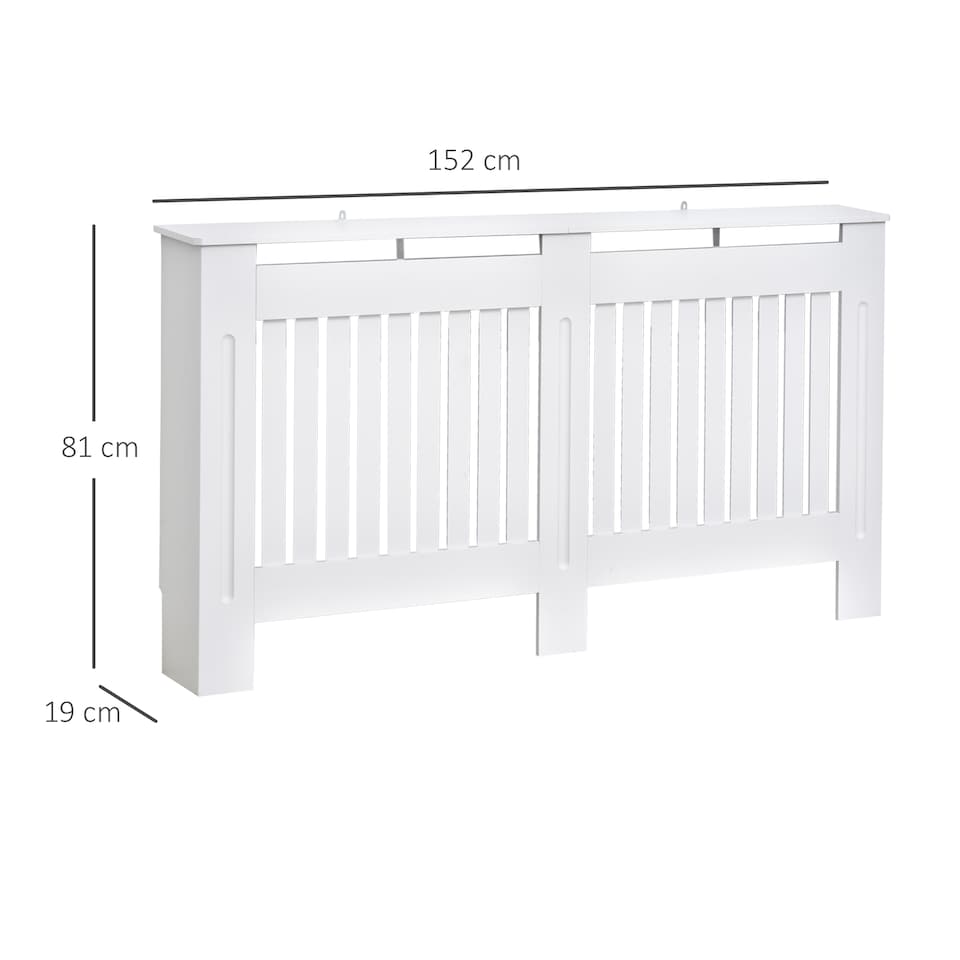 image 1 of HOMCOM Slatted Radiator Cover Painted Cabinet MDF Lined Grill in White (152L x 19W x 81H cm)