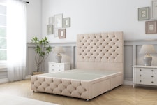 Sloomy Watson Sand Naples Divan Bed Base 2 Drawers Foot-End With 26 Inch Strutted Headboard & 12 Inch Matching Footboard | Cream | Sand | Small Double | 1