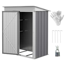 Outsunny Steel Garden Shed, Small Lean-to Shed for Bike, 5x3 ft, Grey