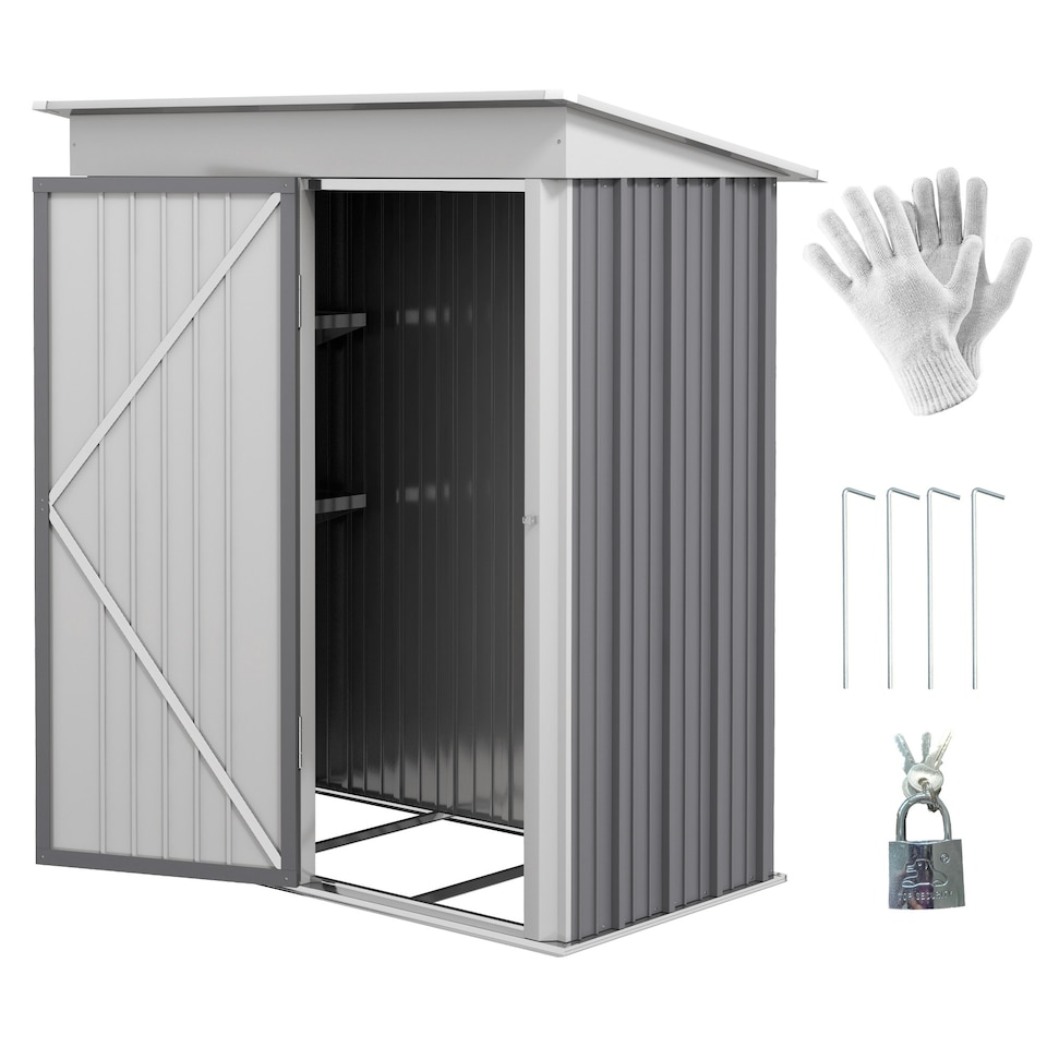 image 1 of Outsunny Steel Garden Shed, Small Lean-to Shed for Bike, 5x3 ft, Grey