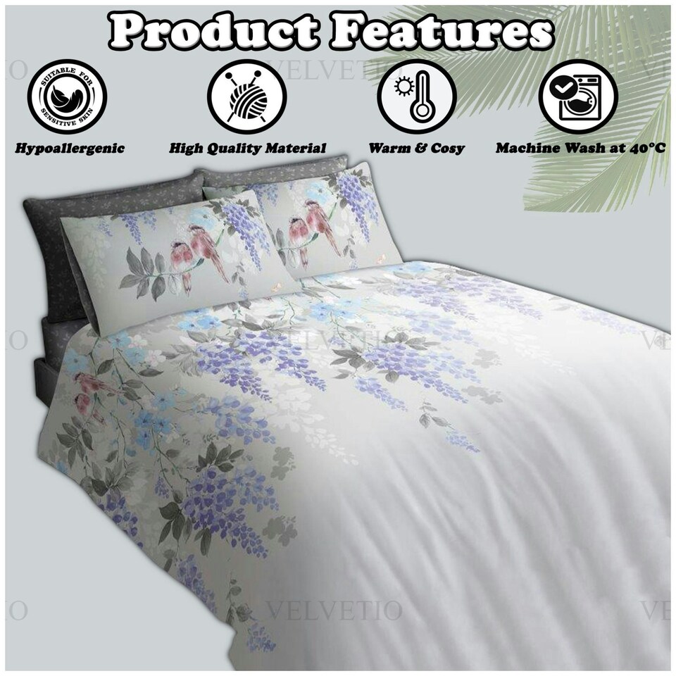 image 1 of VELVETIO Hermione Complete Duvet Cover Set with Fitted Sheet Cosy Quilt Coverlet Grey | King