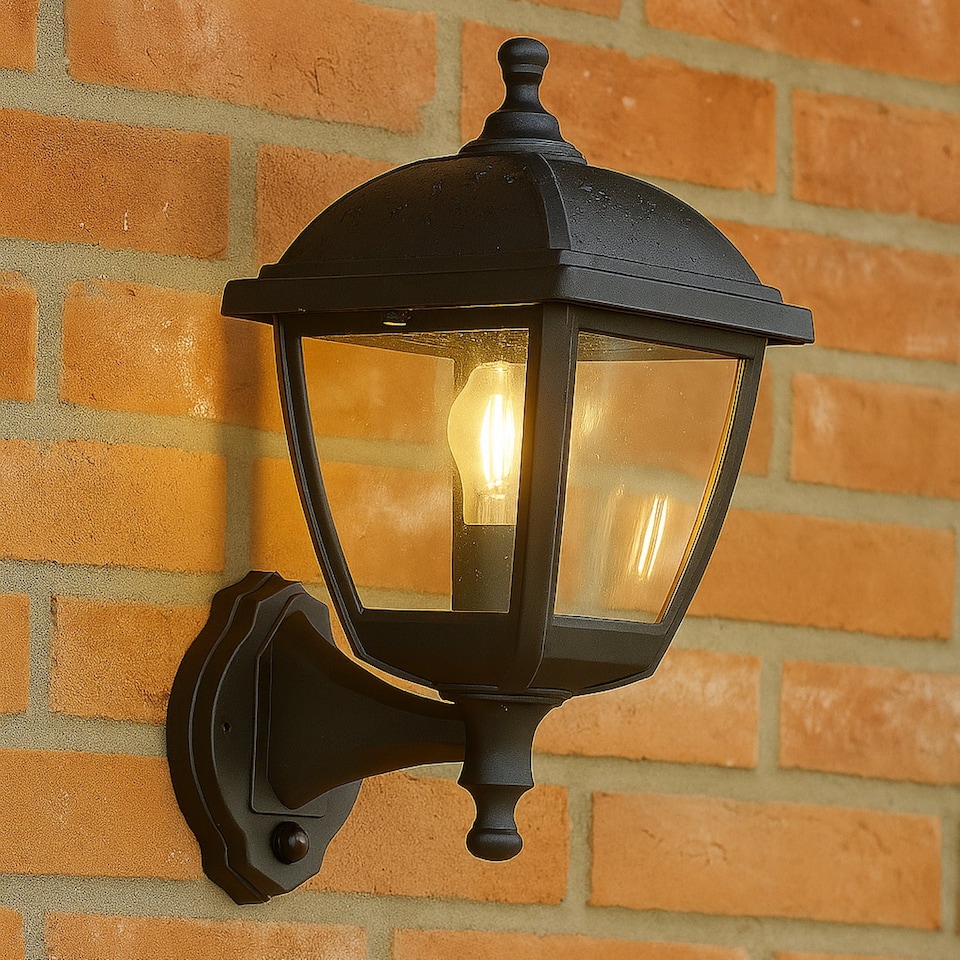 image 1 of CGC MYRA Large Black Outdoor Wall Lantern Light with PIR Motion Sensor, Clear Diffuser, IP44, Polycarbonate Coastal Style.