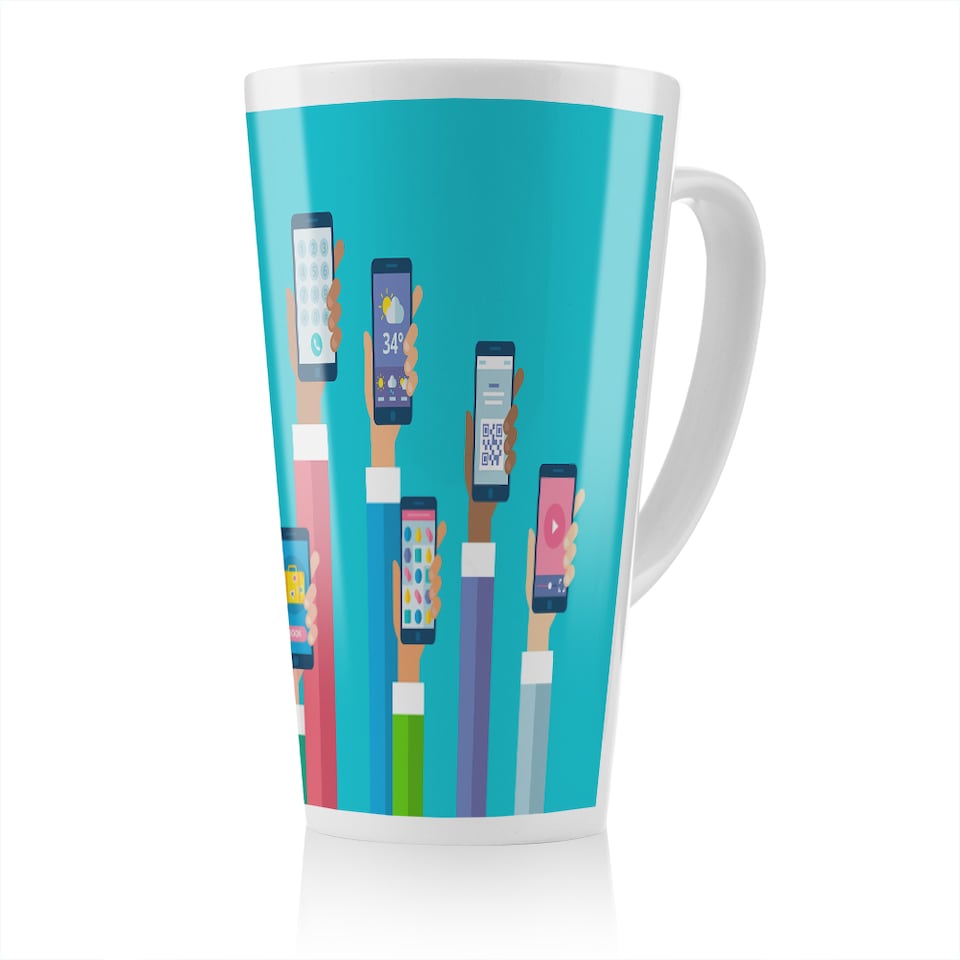 image 1 of Hands Holding Smart Phones Latte Mug