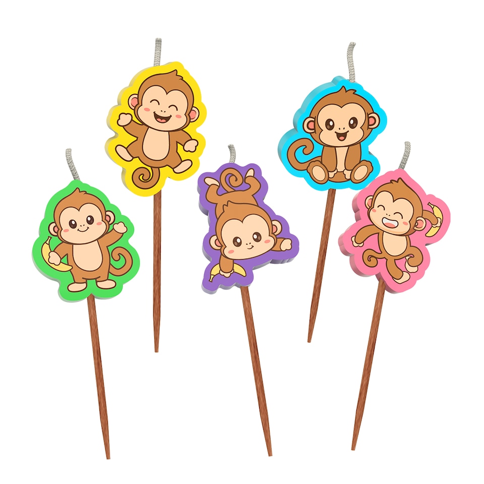 image 1 of Kids Cheeky Monkey Jungle Birthday Candles Set