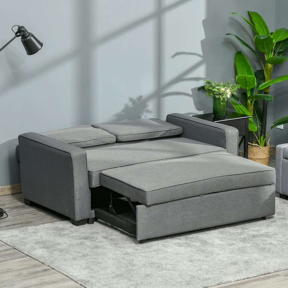 image 1 of HOMCOM 2 Seater Sofa Bed Click Clack Couch Sleeper for Living Room Grey