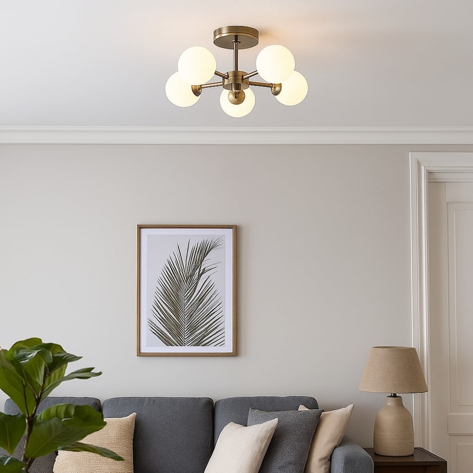 image 1 of Pagazzi Lior 5-Light Antique Brass Semi-Flush Ceiling Light