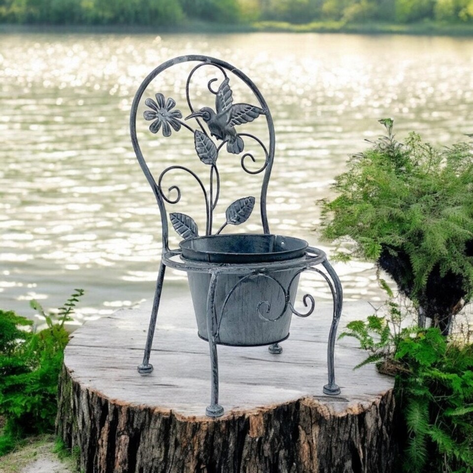 image 1 of Single Garden Planter - Metal - L27 x W22 x H44 cm - Stone Grey