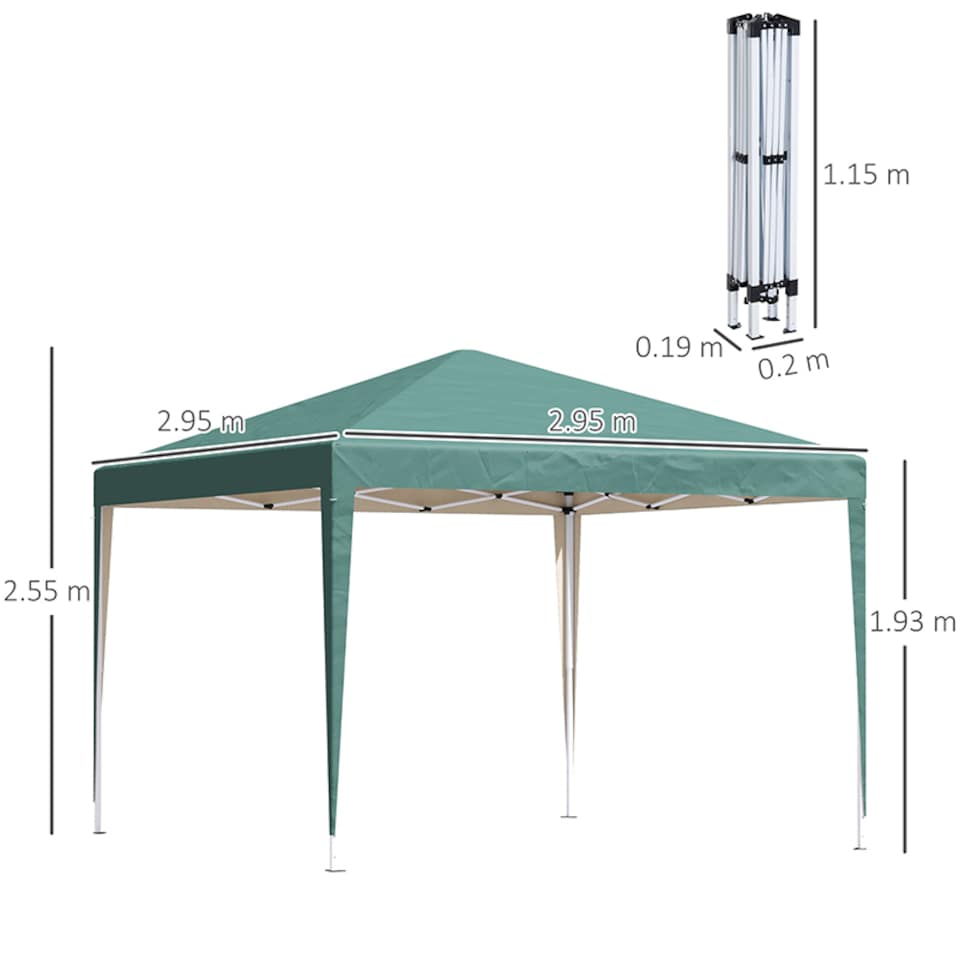 image 1 of Outsunny 3 x 3M Garden Pop Up Gazebo Height Adjustable Marquee Party Tent Wedding Canopy with Carrying Bag, Green