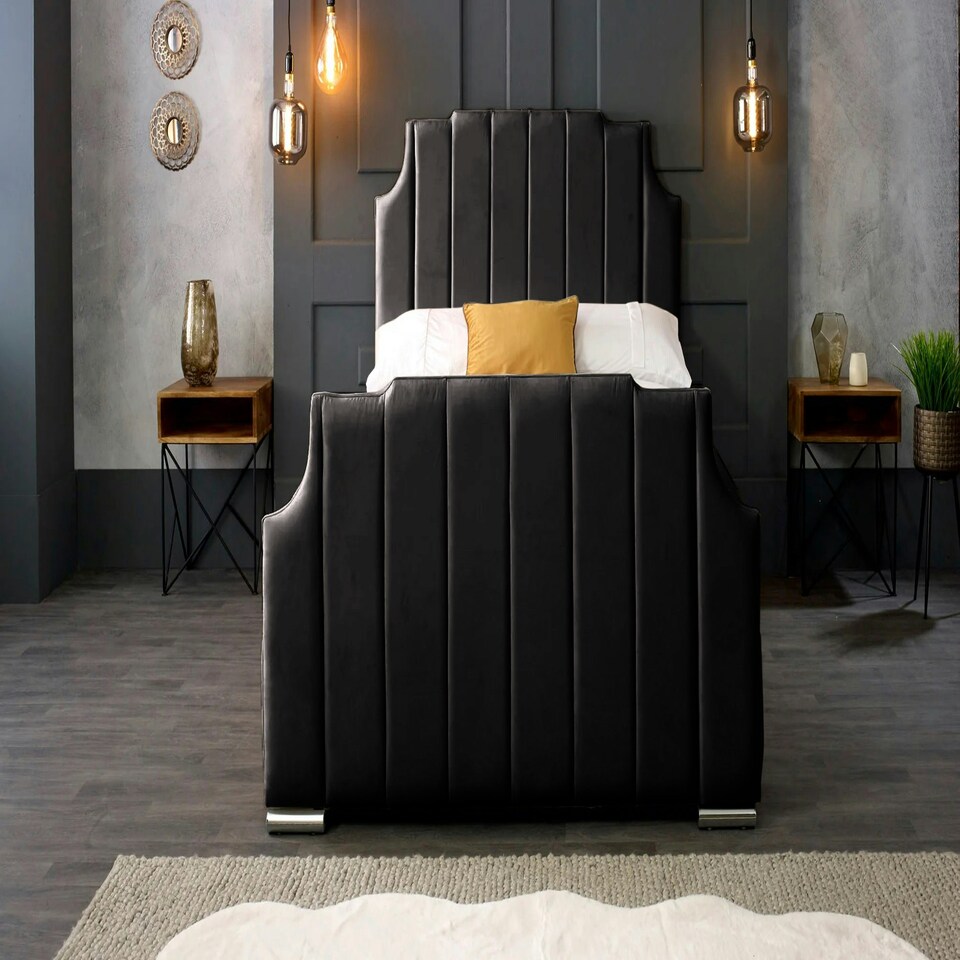 image 1 of Nelson Plush Black King Bed Frame - Black