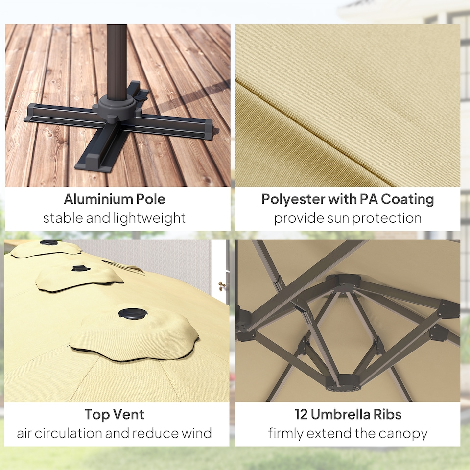 image 1 of Outsunny 45 m Patio Cantilever Roma Parasol Large DoubleSided Rectangular Garden Umbrella with Crank Handle 360 Cross Base for Bench Outdoor Khaki