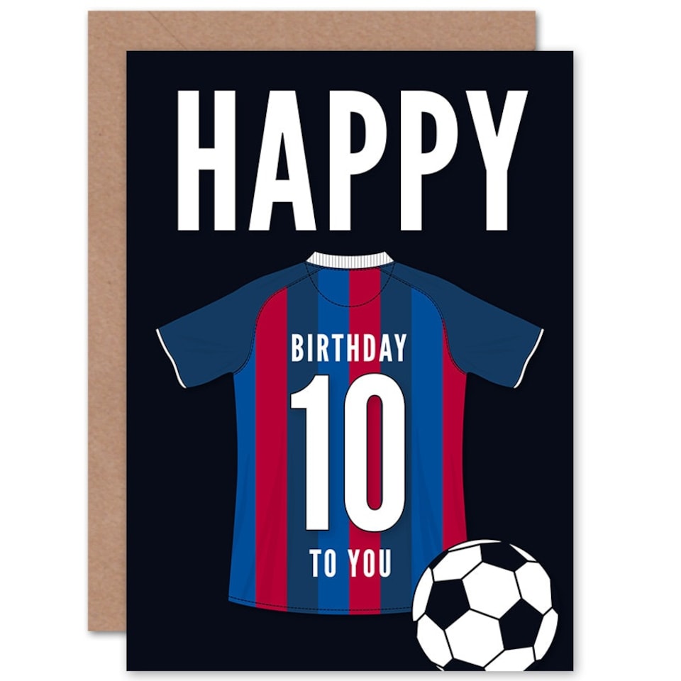 image 1 of Football Strip Kit Red Striped Top 10 Year old Kids 10th Birthday Card