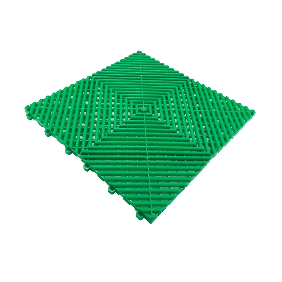 image 1 of Modular Interlocking Ribbed Vented Garage Floor Tiles - Green | Green | Green