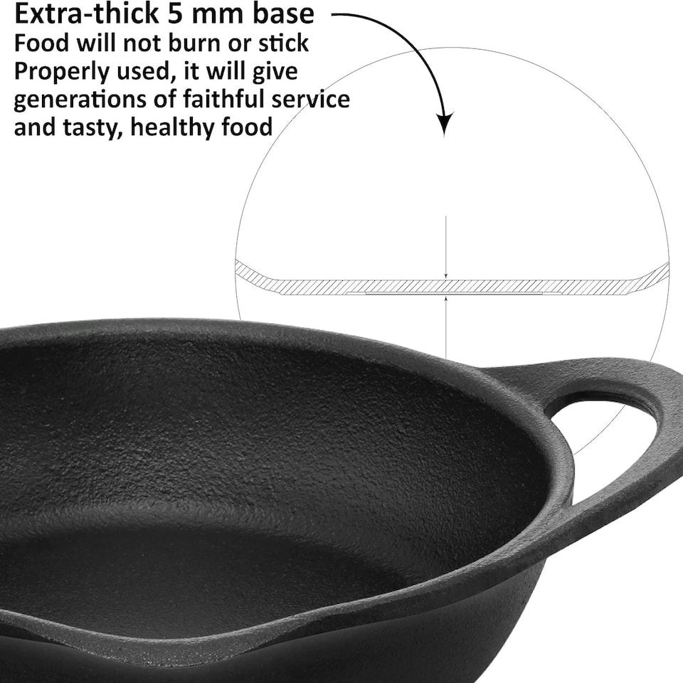 image 1 of Cast Iron Frying Pan, 24 cm Diameter, Cast Iron Skillet, Omlette Pan, Iron Frypan, Black