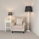 image 1 of ValueLights Victoria White Wood Traditional Stem Table Lamp with Black Fabric Tapered Shade and LED Bulb