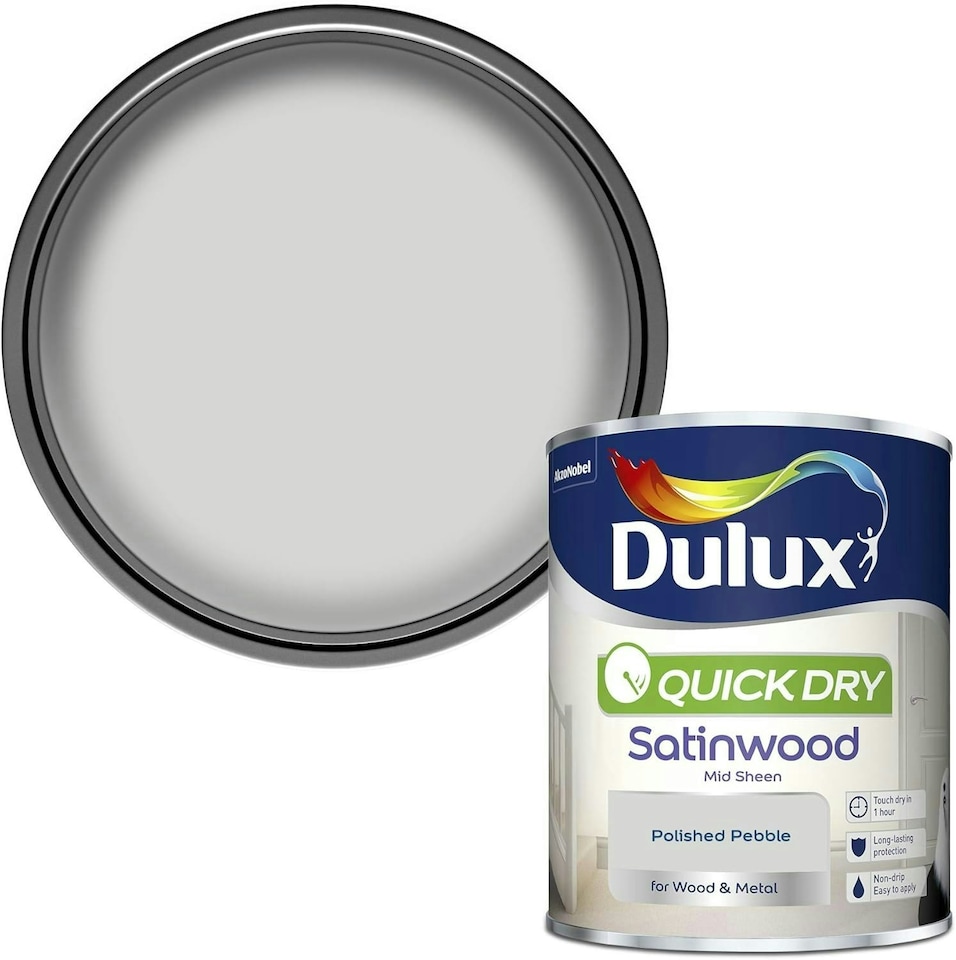 image 1 of Dulux Quick Dry Satinwood Paint - Polished Pebble 750ml
