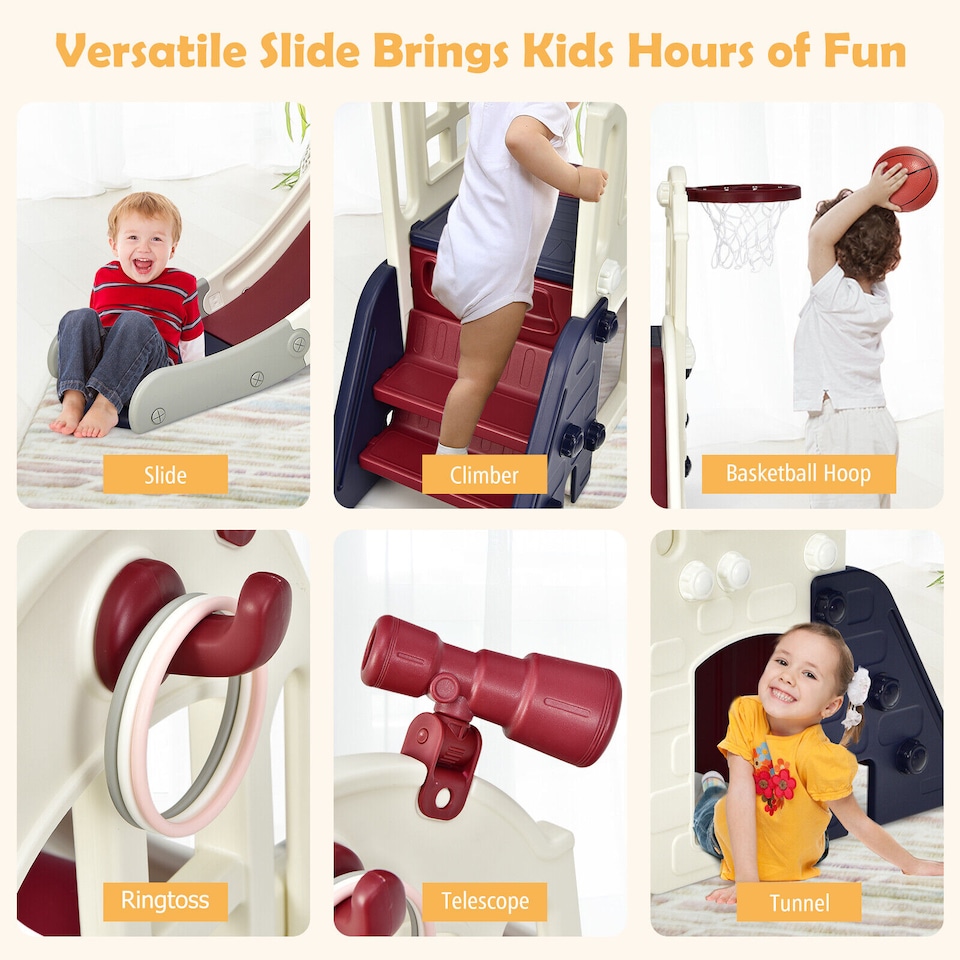 image 1 of COSTWAY 6-In-1 Kids Large Slipping Slide Toddlers Climber Slide Playset Playground