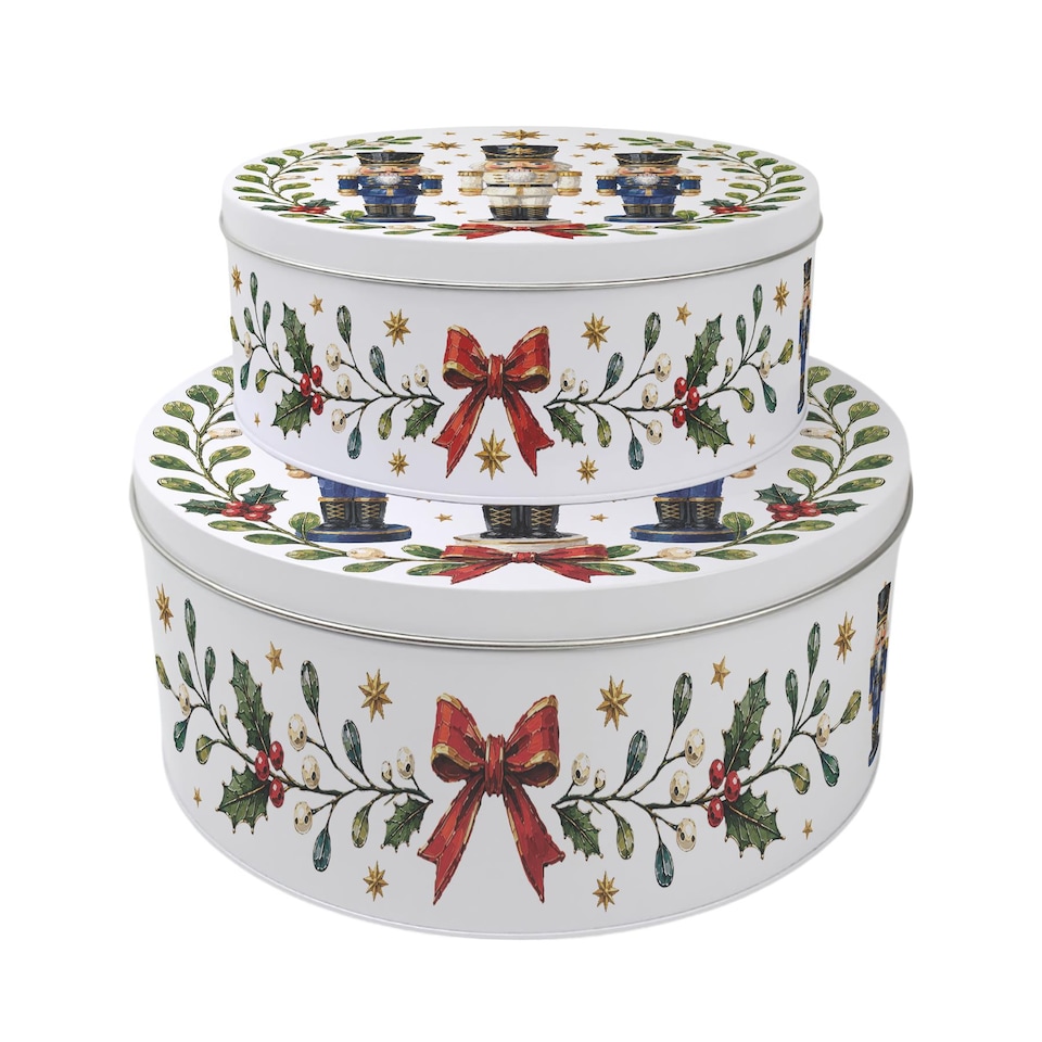 image 1 of Festive Nutcrackers Round Christmas Cake Tin Set