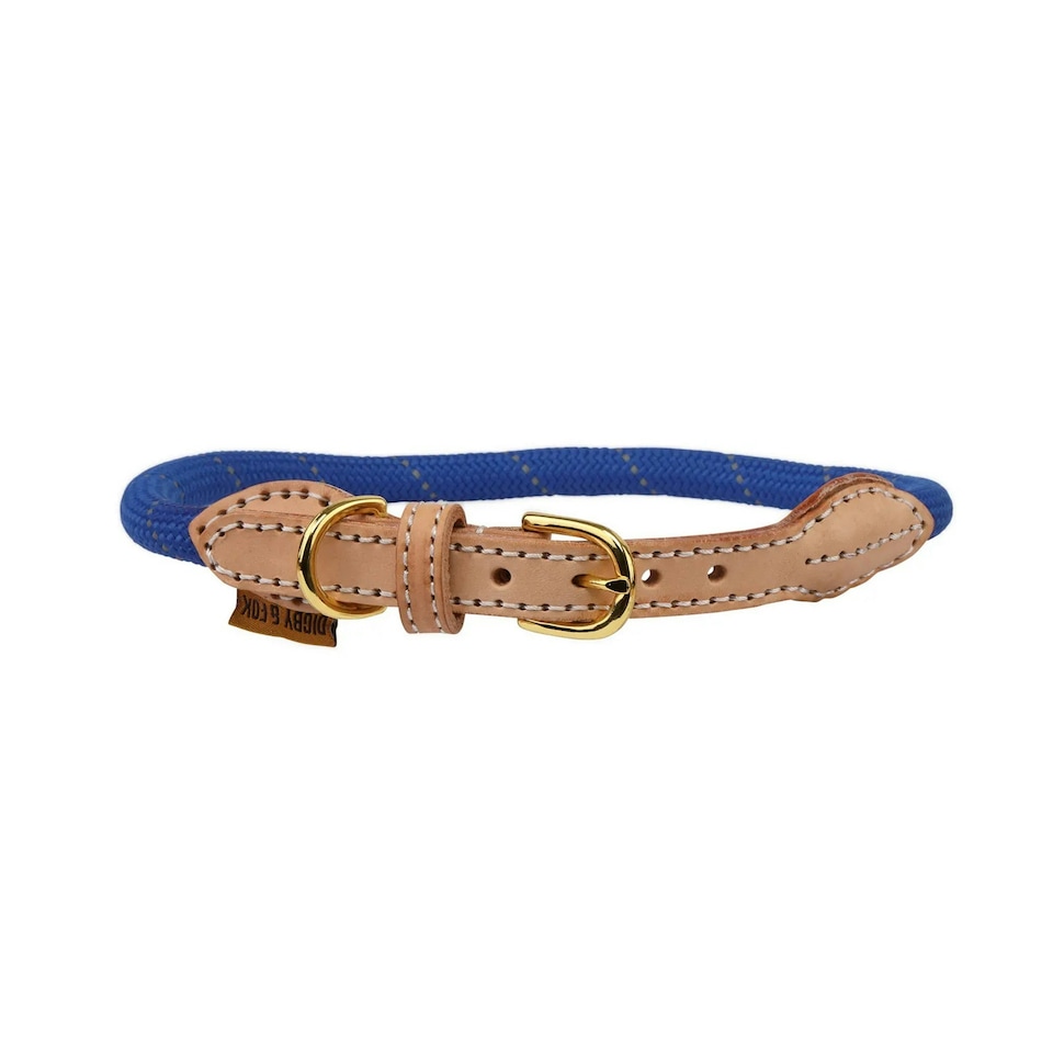 Digby & Fox Reflective Leather Dog Collar - Royal Blue - XS - Neckline: 28cm-35cm